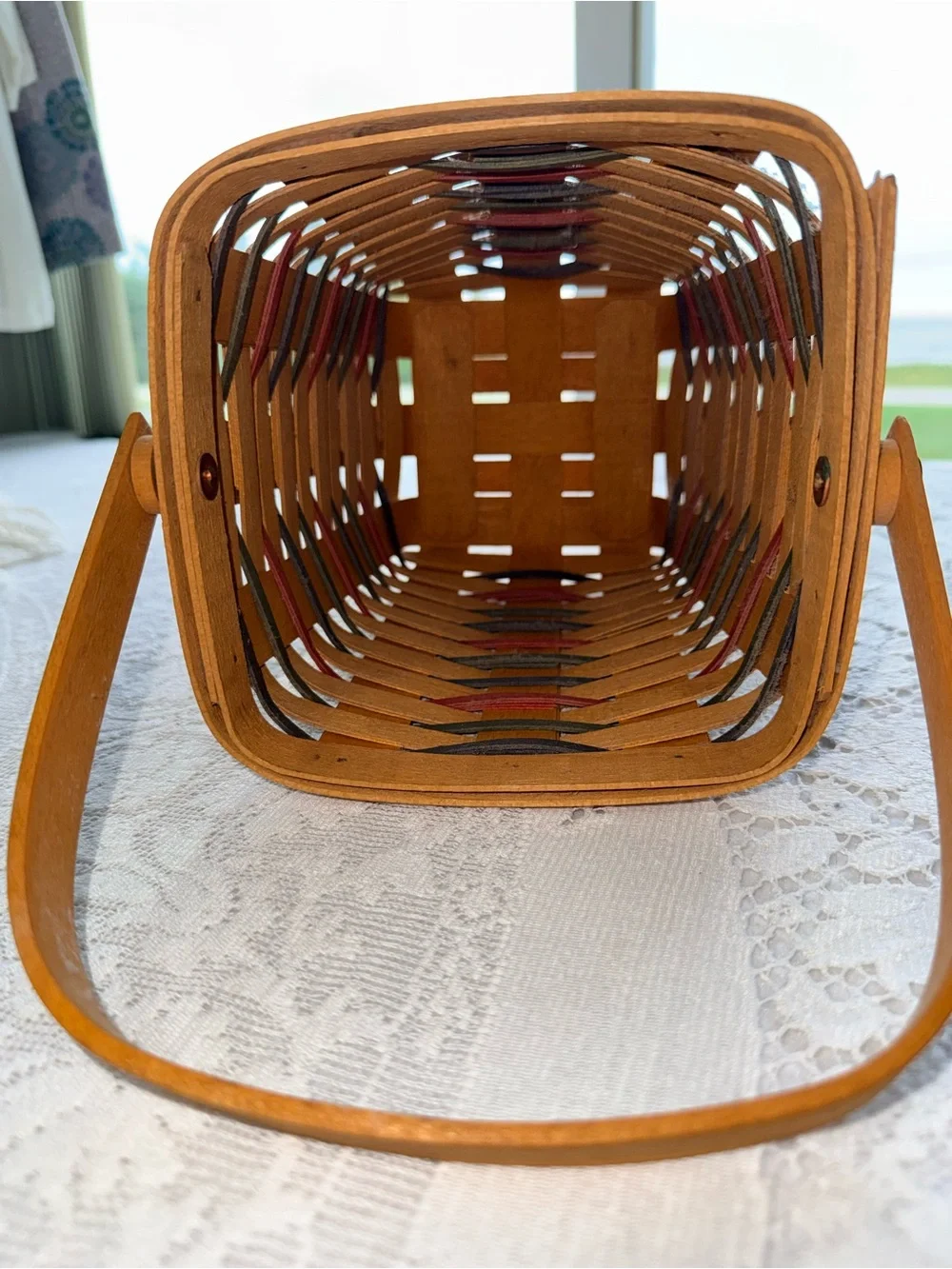 Vintage 1999 Longaberger Handwoven Pencil Basket USA Accent Weave Plastic Liner⁠
